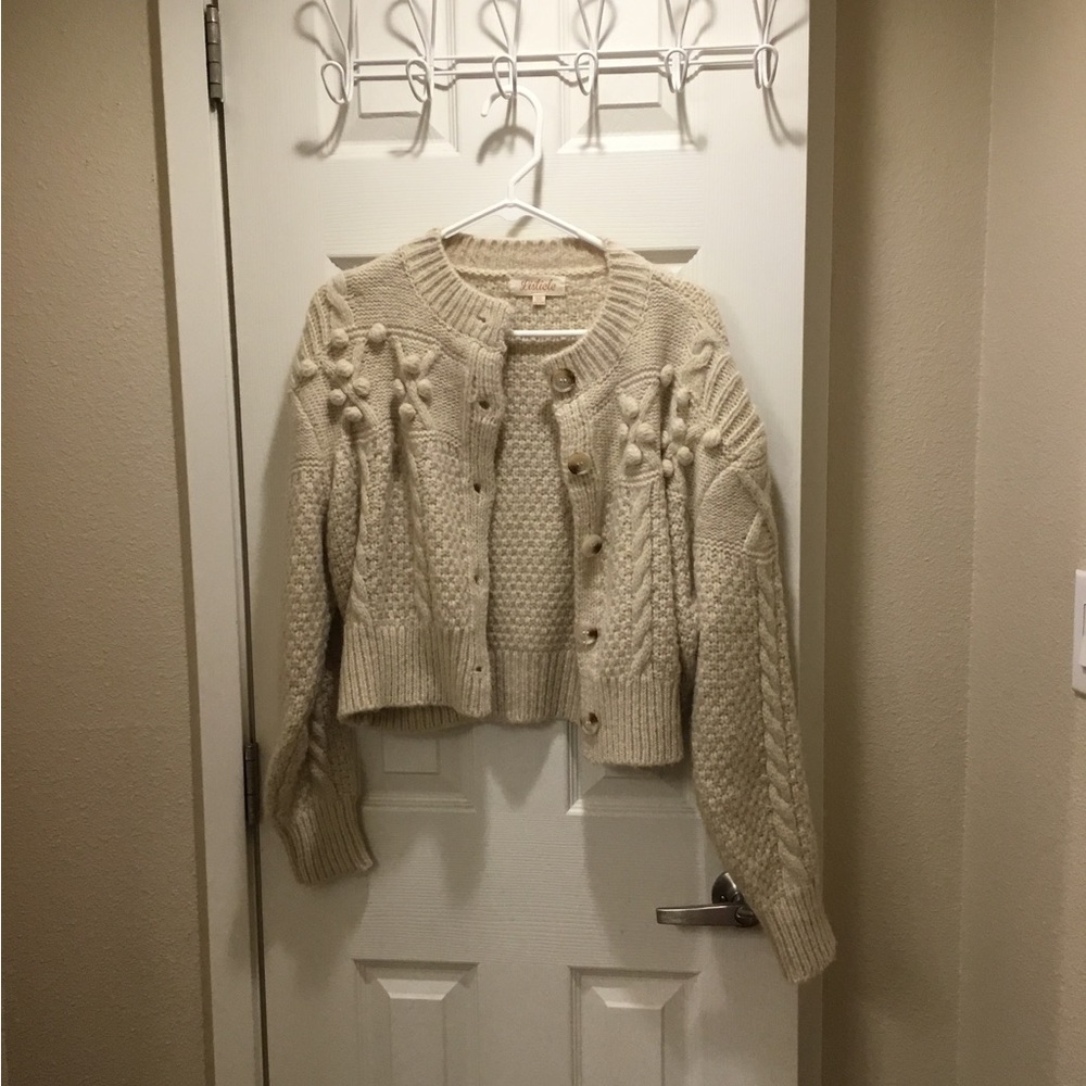 Listicle Cream Knit Cardigan with Button Detail